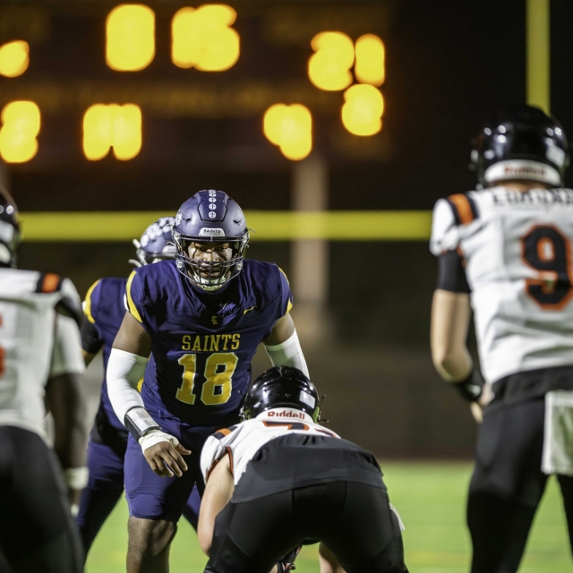 2025-10-24 CLHS v Huntington Beach_ CL #18 readies for the snap