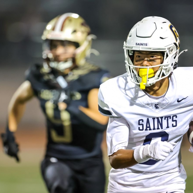 Crean Lutheran receiver Taiga Takada breaks away for a touchdown