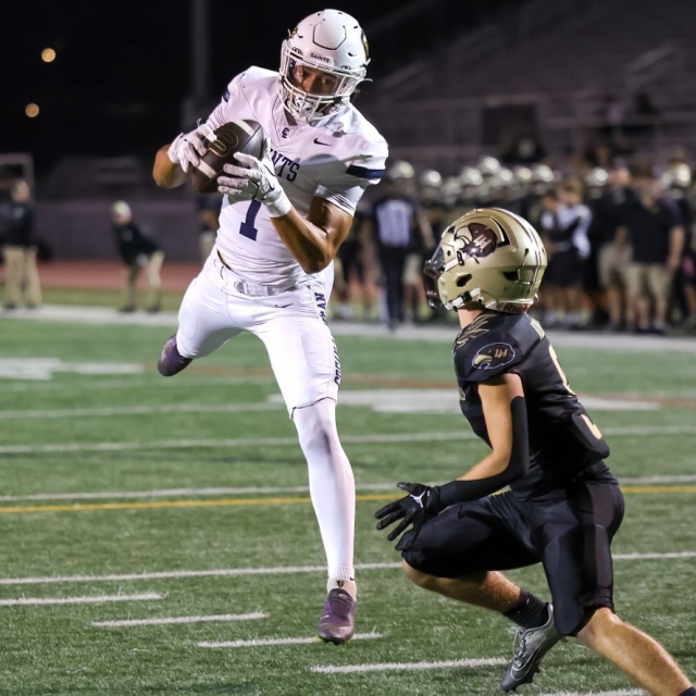 Crean Lutheran’s Ty Johnson catches the ball for a TD (1)
