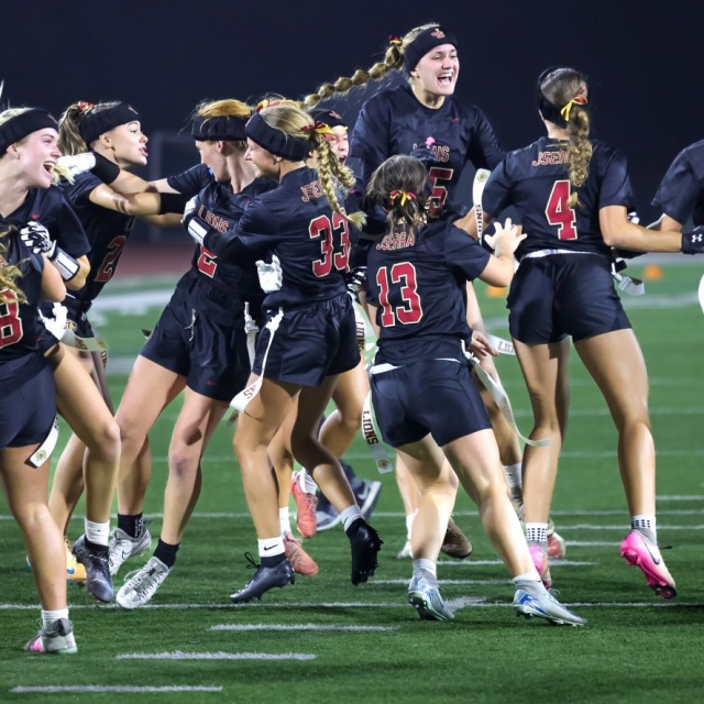 JSerra players celebrate the win as time expires