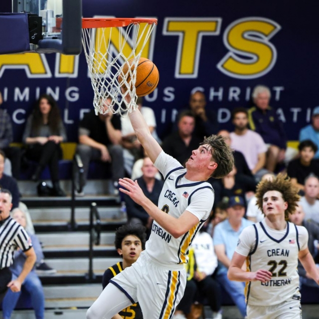 Caden Jones of Crean Lutheran breaks away for a layup