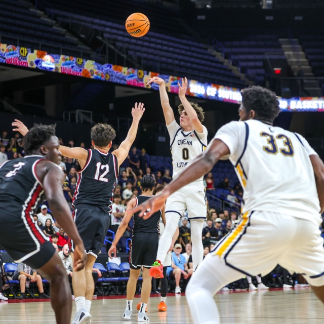 Crean Lutheran’s Caden Jones attempts a shot (1)