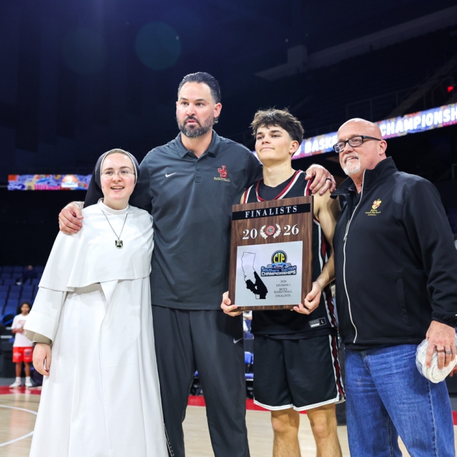 JSerra Catholic’s Hunter Frates holds the CIF-SS D1 Finalist plaque