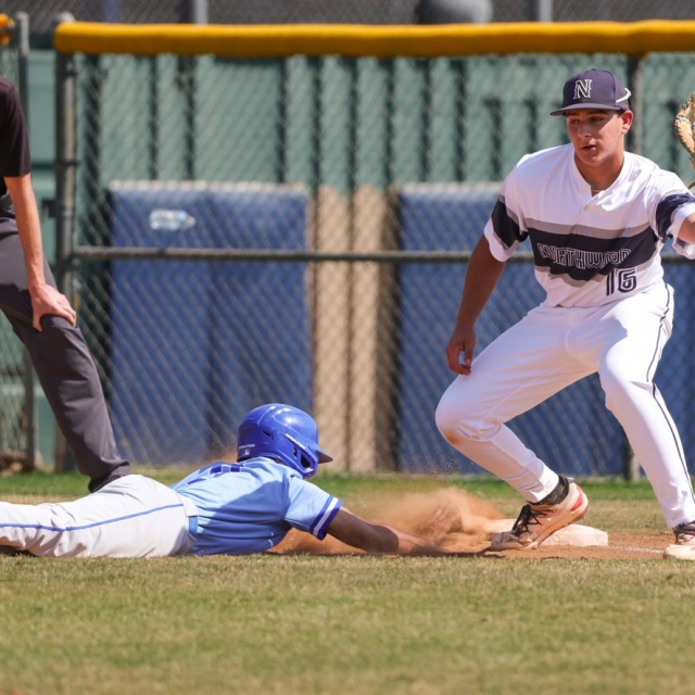 Collin Laurent of Northwood attempts a play at first base
