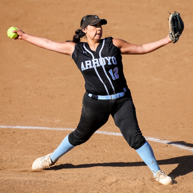 Relief pitcher Savannah Limon winds up for Arroyo